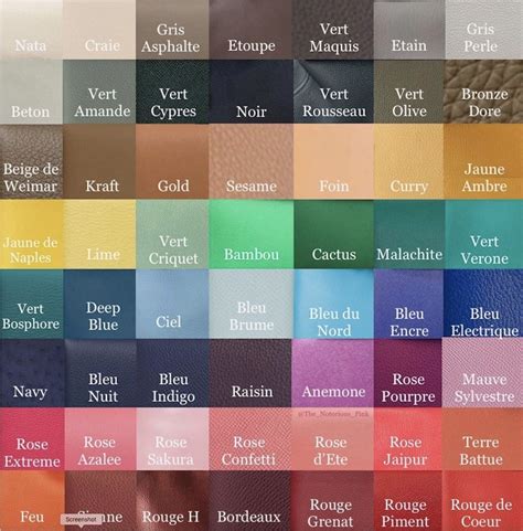 hermes leather color chart.